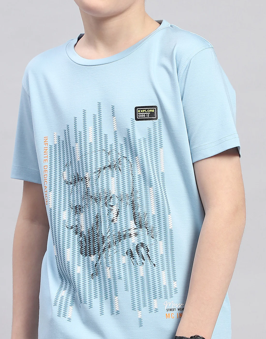 Boys Blue Printed Round Neck Half Sleeve T-Shirt - Image 7