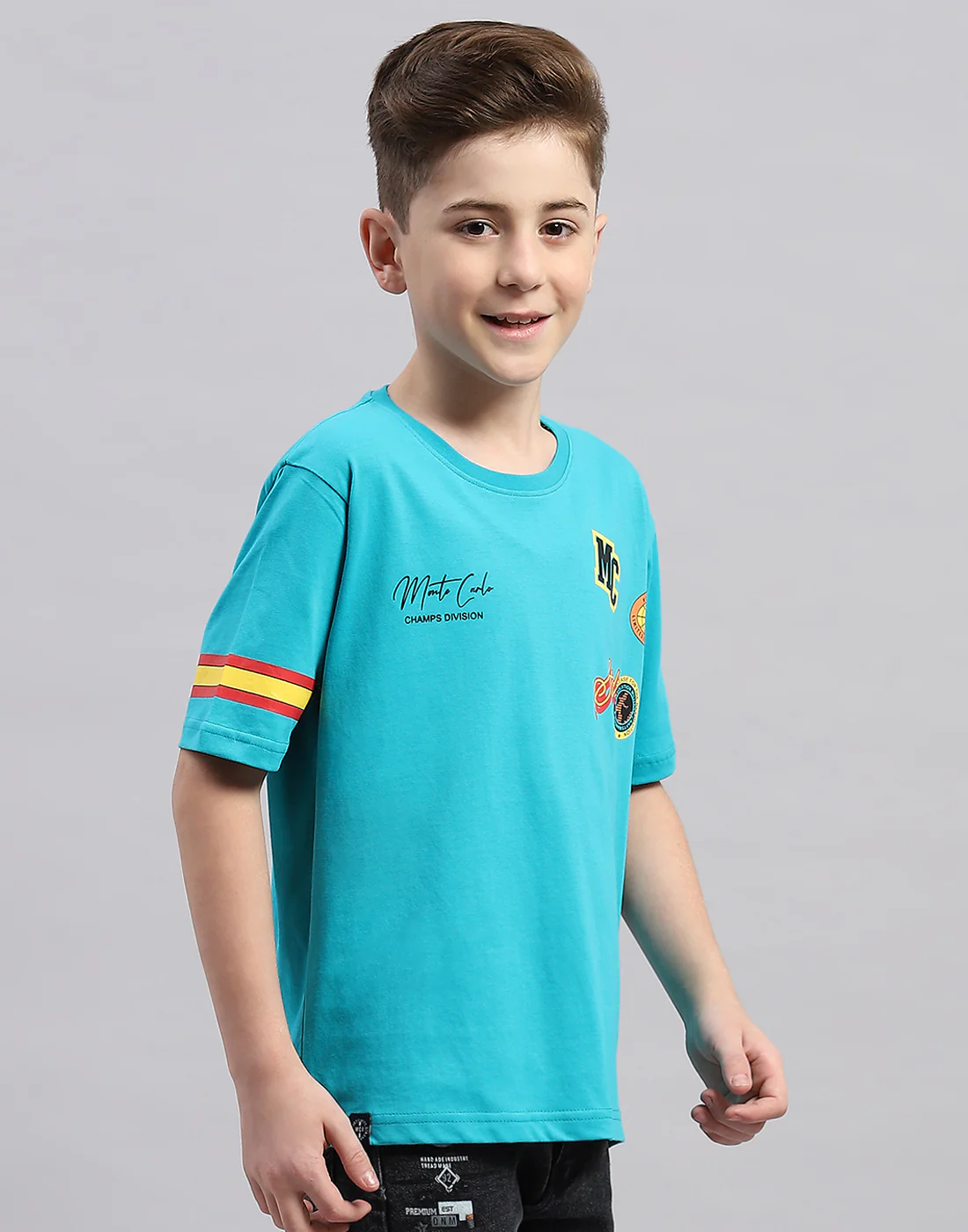 Boys Blue Printed Round Neck Half Sleeve T-Shirt - Image 4