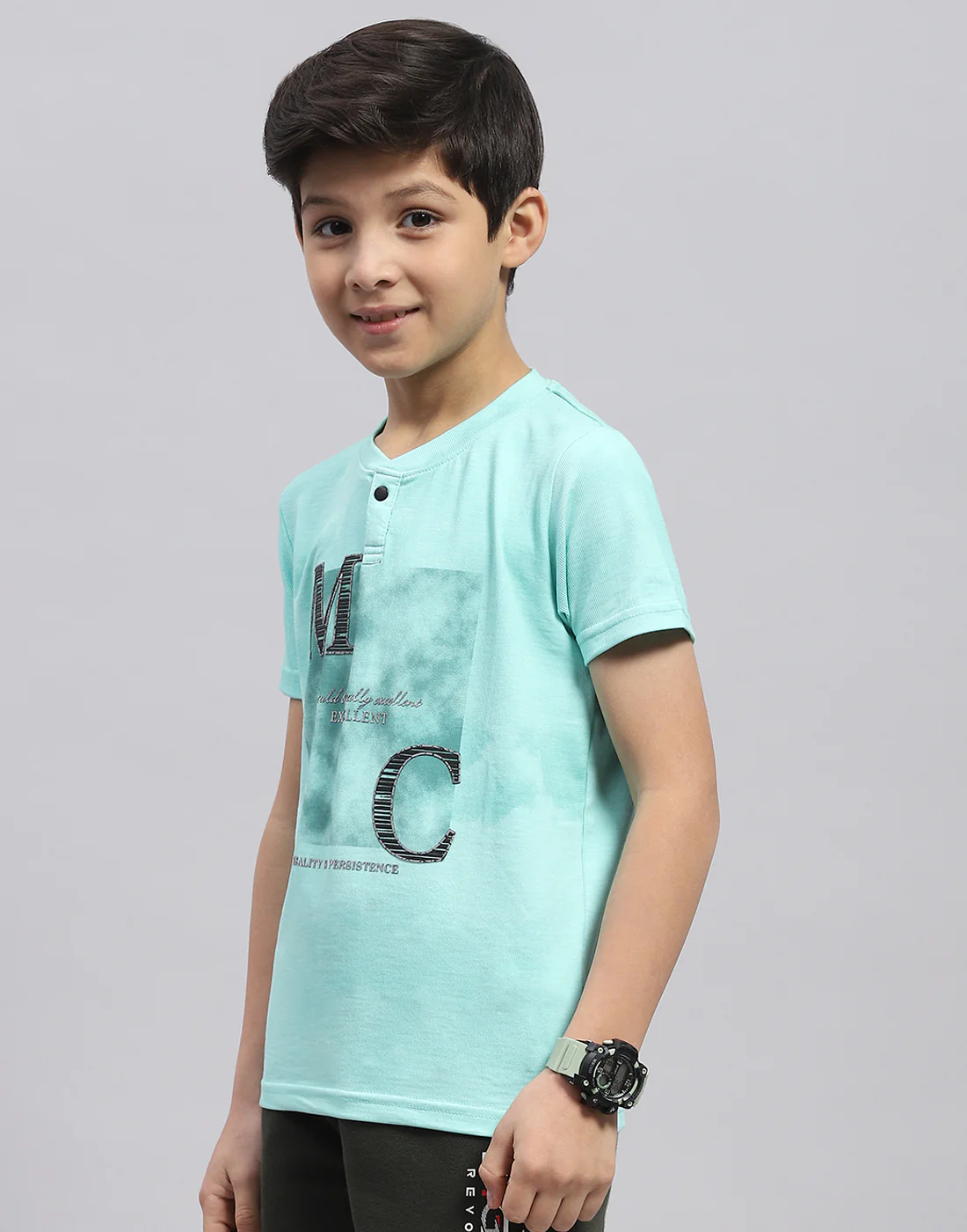 Boys Blue Printed Round Neck Half Sleeve T-Shirt - Image 3
