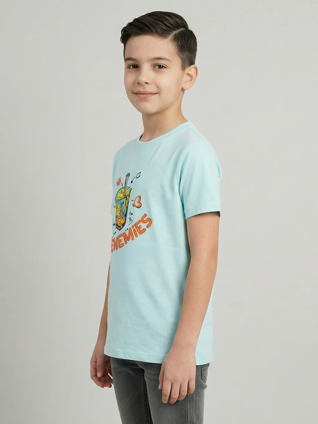 Boys Blue Printed Round Neck Half Sleeve T-Shirt - Image 3