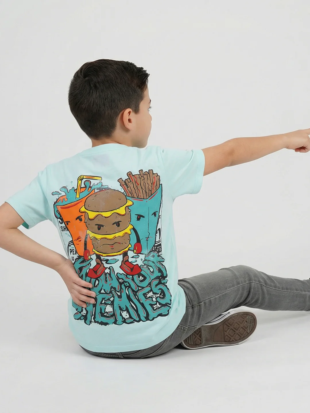 Boys Blue Printed Round Neck Half Sleeve T-Shirt - Image 5