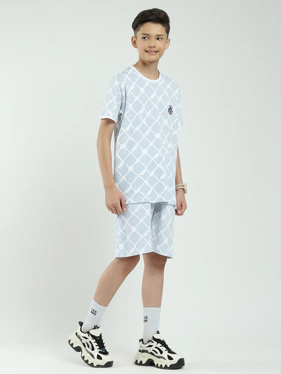 Boys Blue Printed Round Neck Half Sleeve Bermuda Set - Image 4