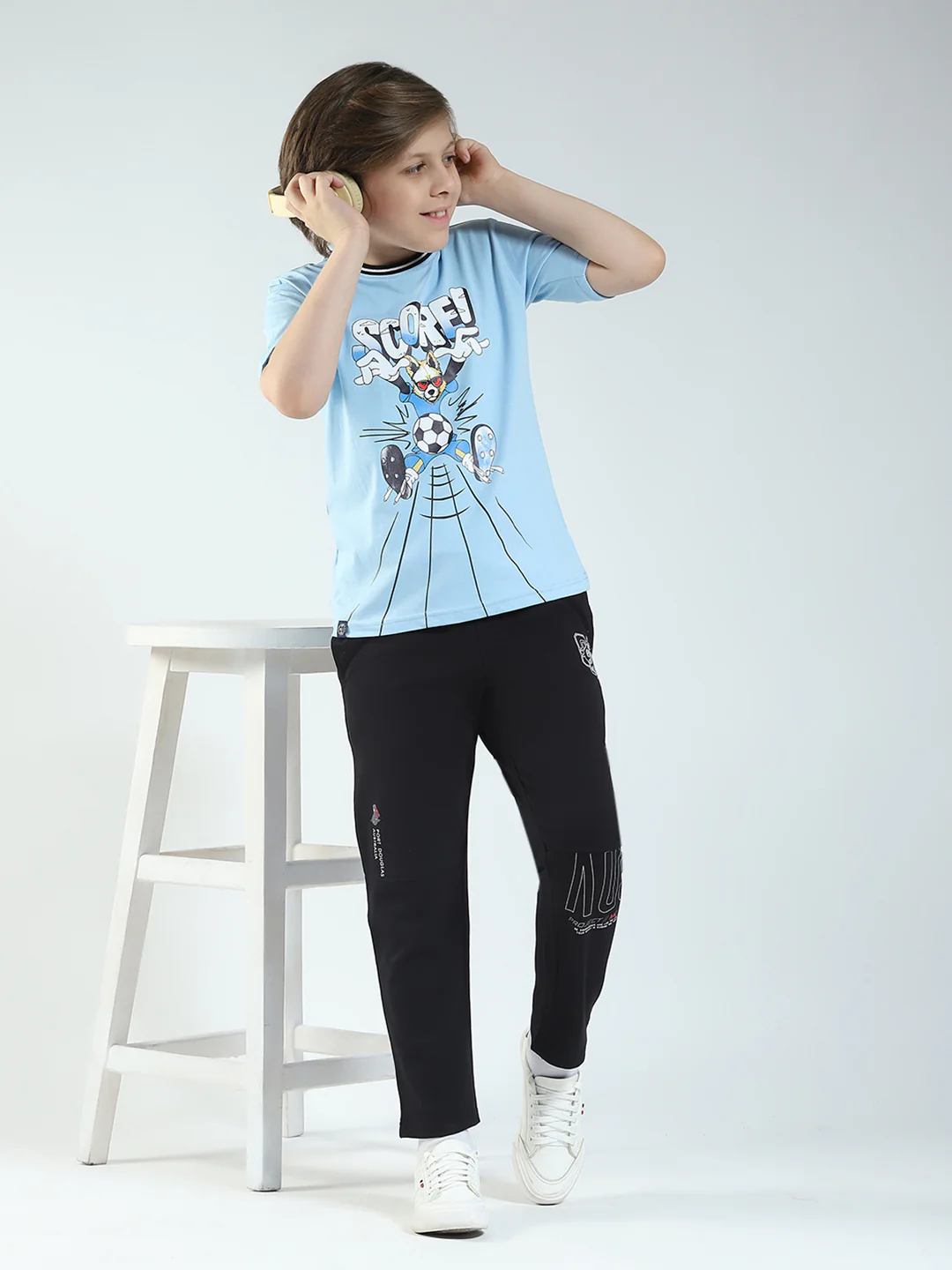 Boys Blue Printed Round Neck Half Sleeve T-Shirt - Image 2