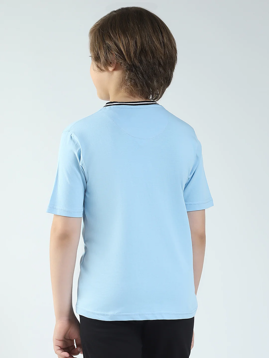 Boys Blue Printed Round Neck Half Sleeve T-Shirt - Image 5