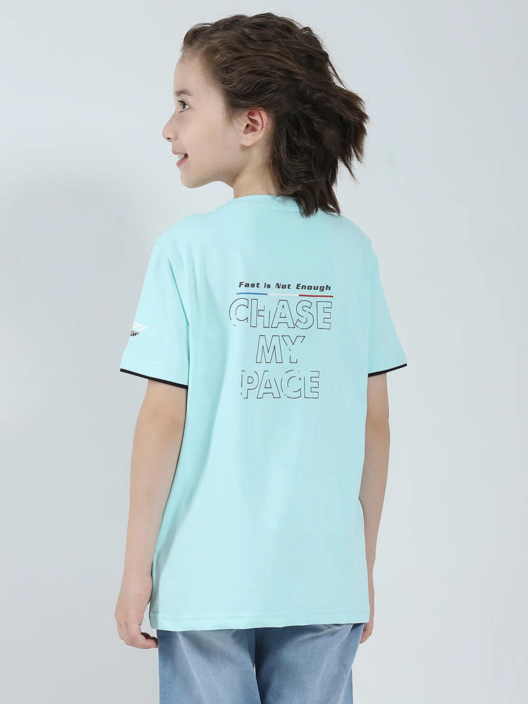 Boys Blue Printed Round Neck Half Sleeve T-Shirt - Image 5