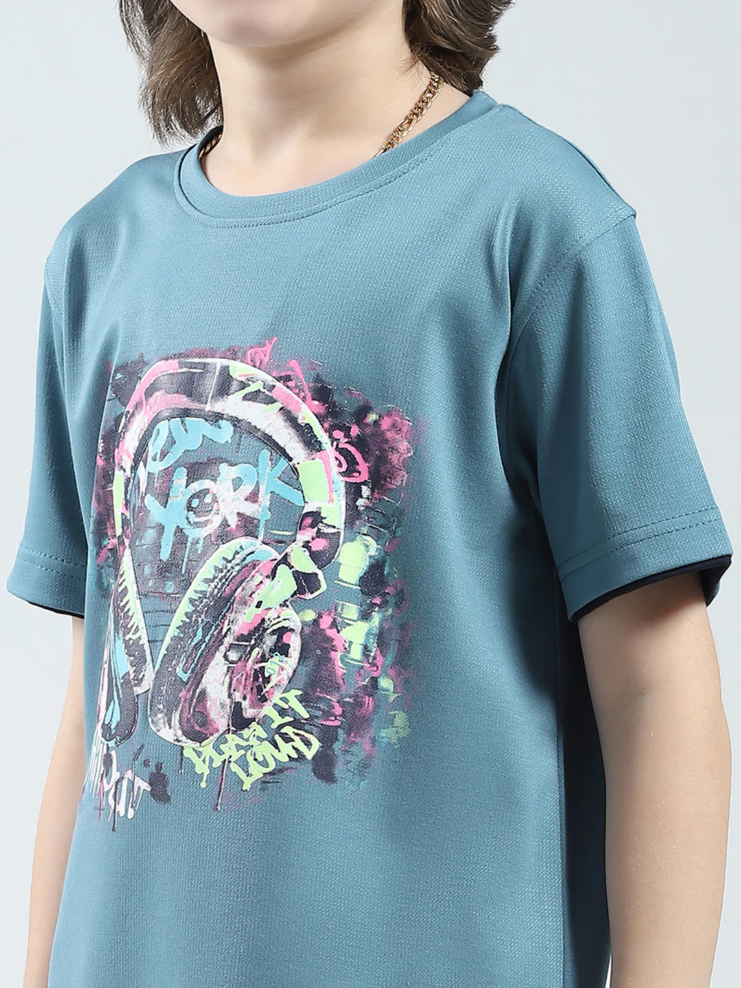 Boys Blue Printed Round Neck Half Sleeve T-Shirt - Image 6