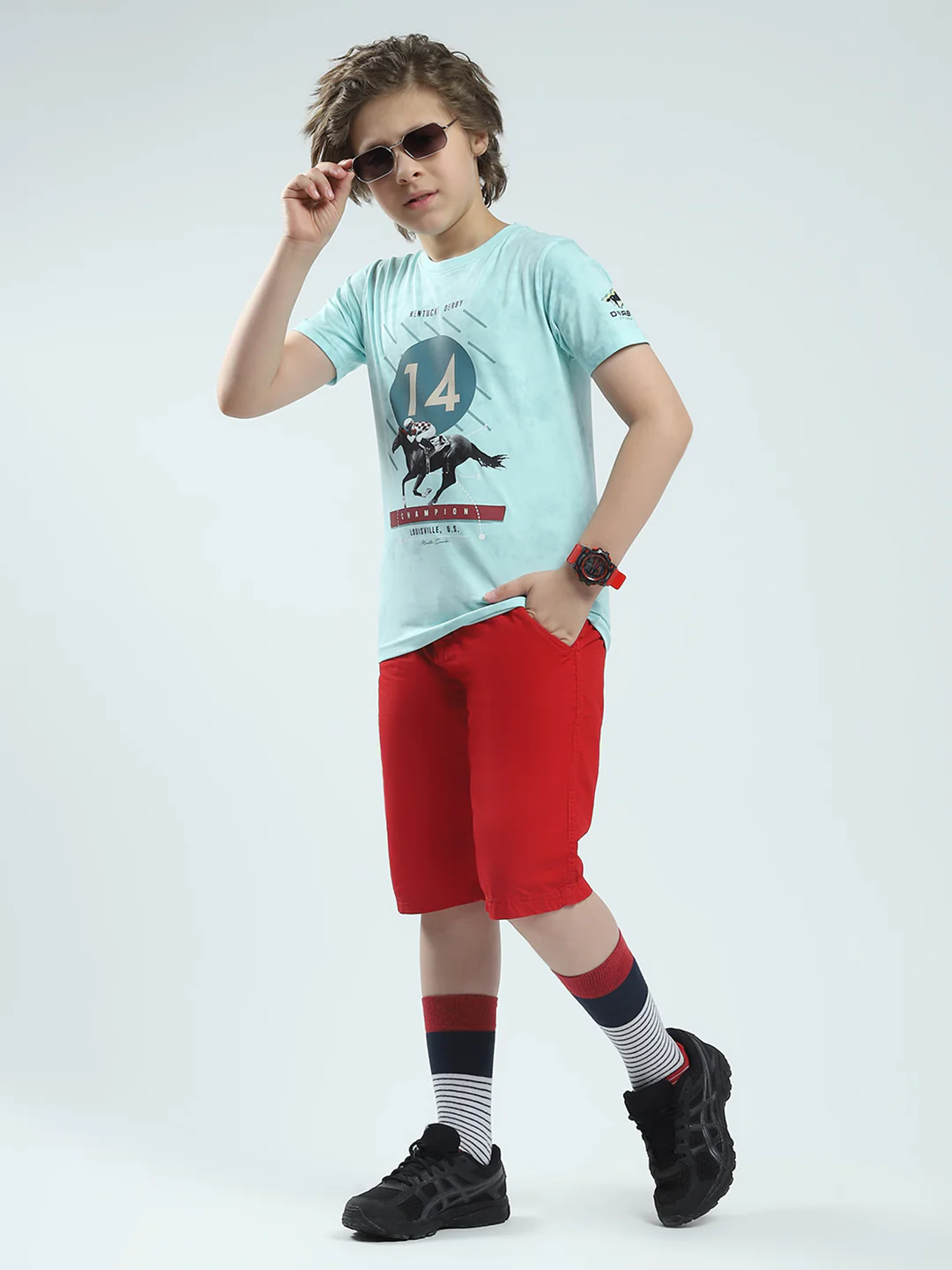Boys Blue Printed Round Neck Half Sleeve T-Shirt - Image 2