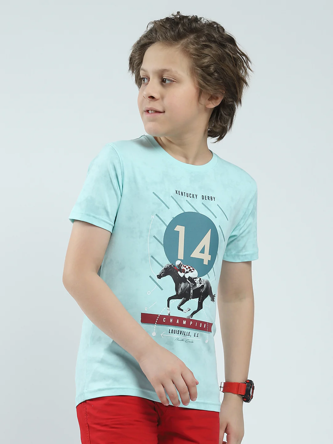 Boys Blue Printed Round Neck Half Sleeve T-Shirt - Image 4