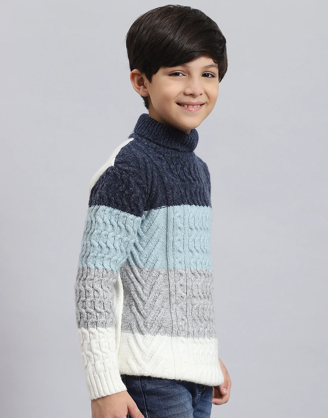 Boys Blue Self Design H Neck Full Sleeve Sweater - Image 6