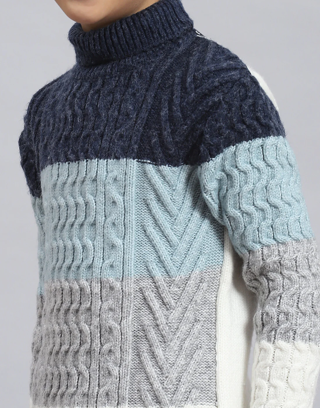 Boys Blue Self Design H Neck Full Sleeve Sweater - Image 8