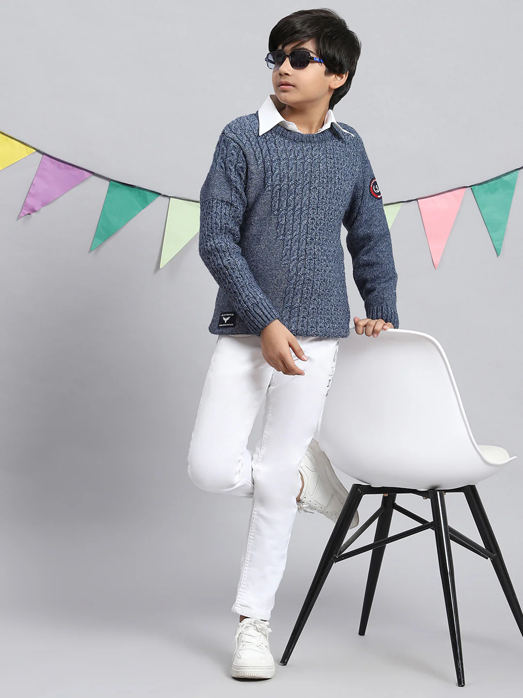 Boys Blue Self Pullover - Image 5