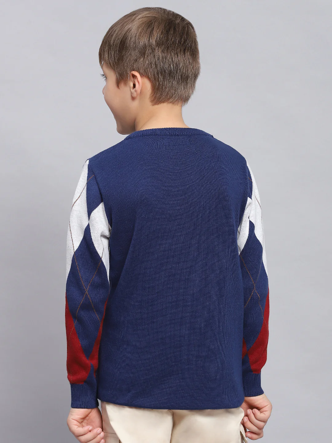 Boys Blue Self Design Round Neck Full Sleeve Sweater - Image 5