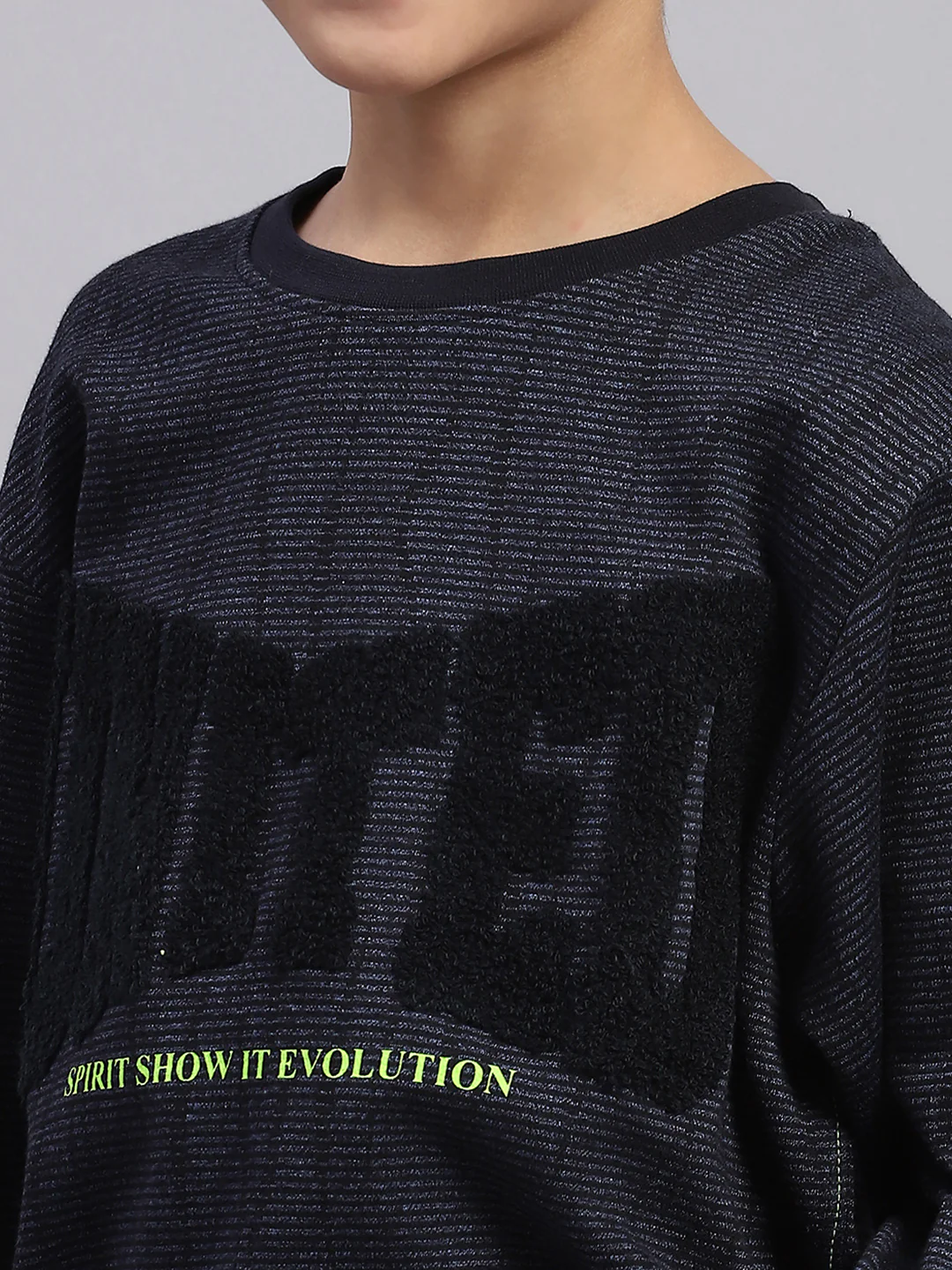 Boys Blue Self Design Round Neck Full Sleeve Sweatshirt - Image 6