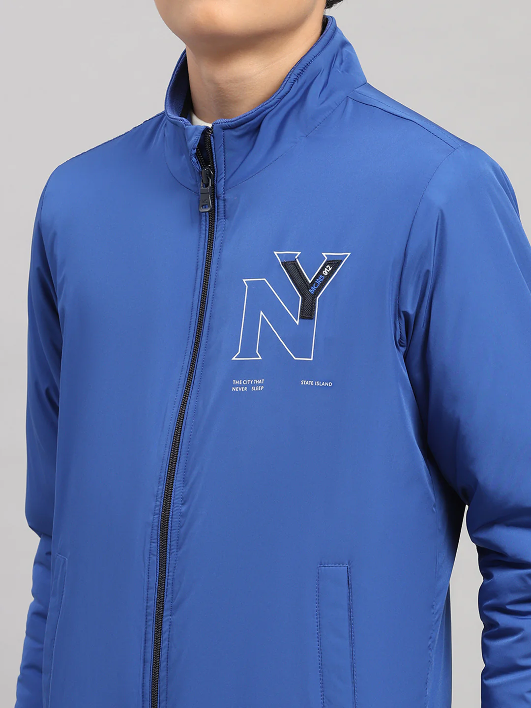 Boys Blue Solid Collar Full Sleeve Jacket - Image 6