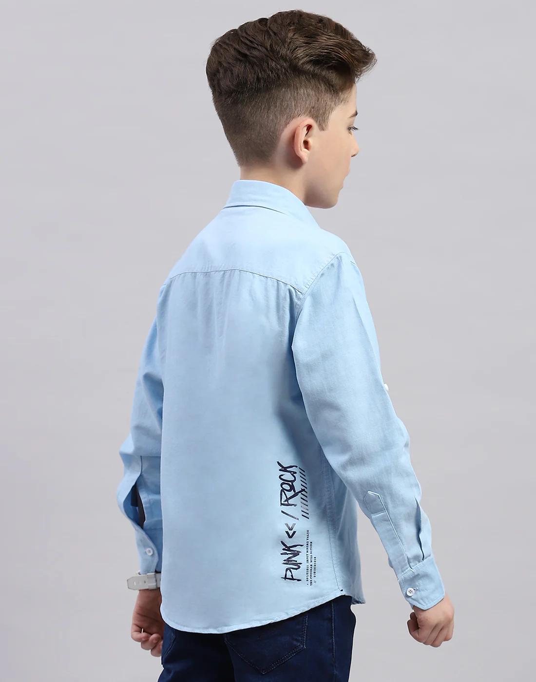 Boys Blue Solid Collar Full Sleeve Shirt - Image 5