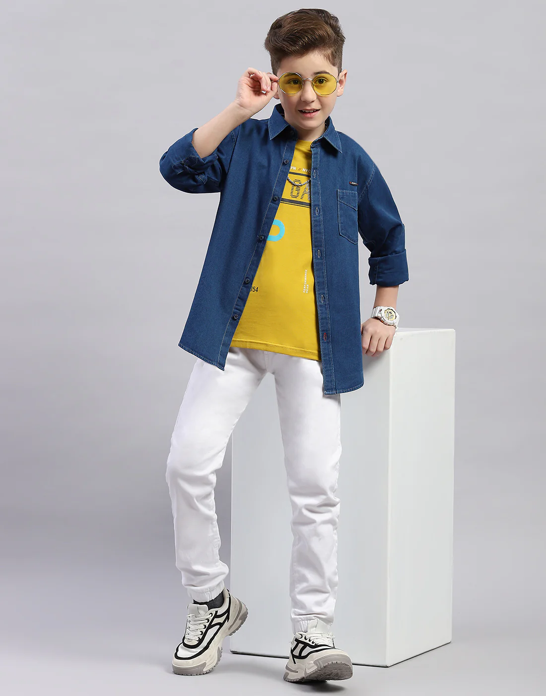 Boys Blue Solid Collar Full Sleeve Shirt - Image 2