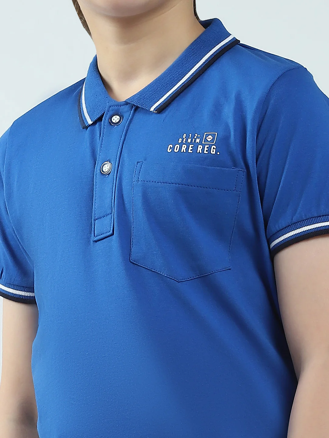 Boys Blue Solid Collar Half Sleeve T-Shirt - Image 6