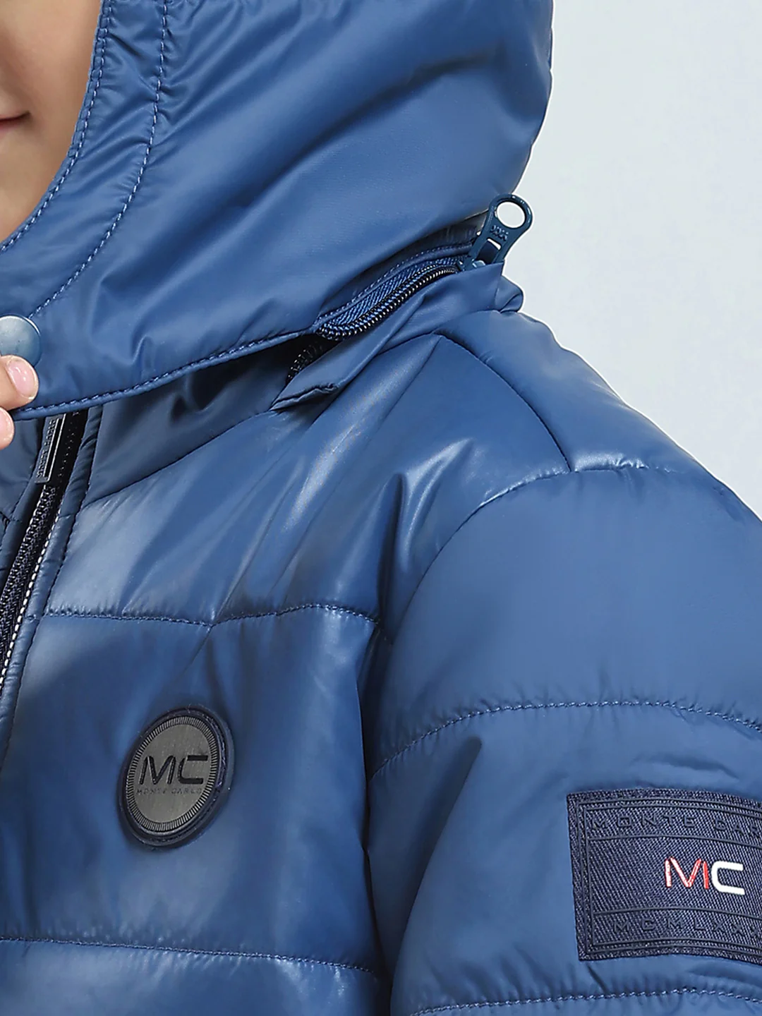 Boys Blue Solid Hooded Full Sleeve Jacket - Image 7