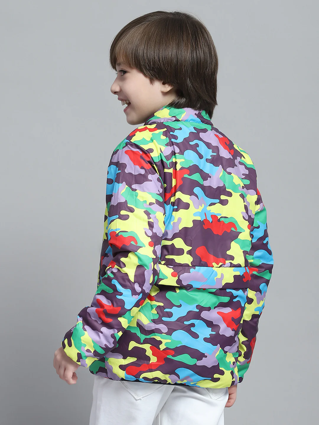 Boys Blue Solid Mock Neck Full Sleeve Reversible Jacket - Image 8
