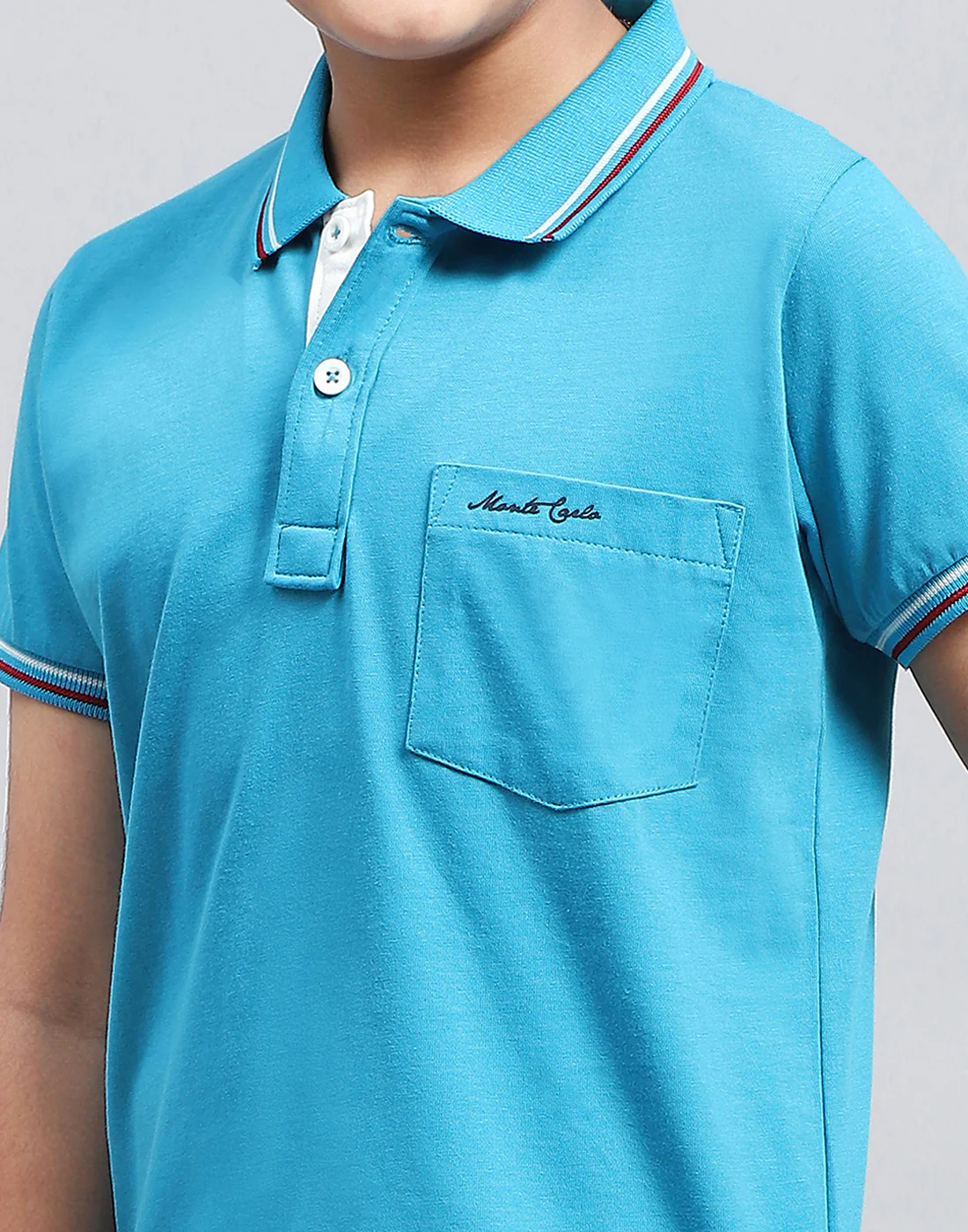 Boys Blue Solid Polo Collar Half Sleeve T-Shirt - Image 6