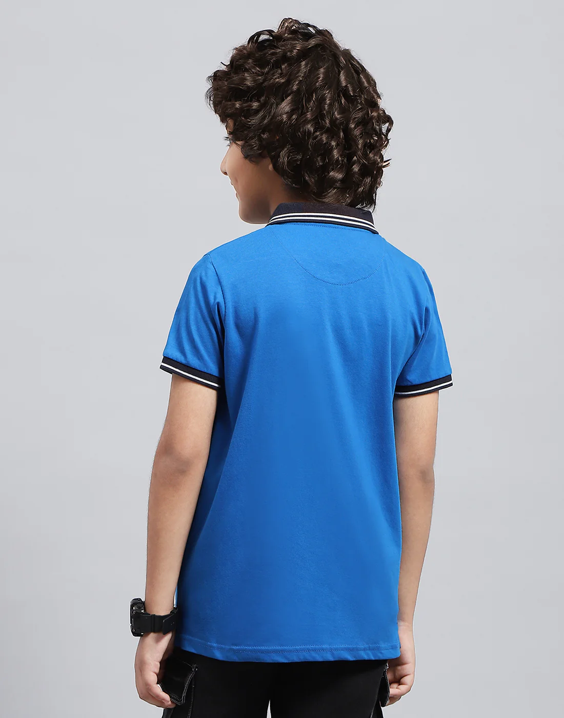 Boys Blue Solid Polo Collar Half Sleeve T-Shirt - Image 5