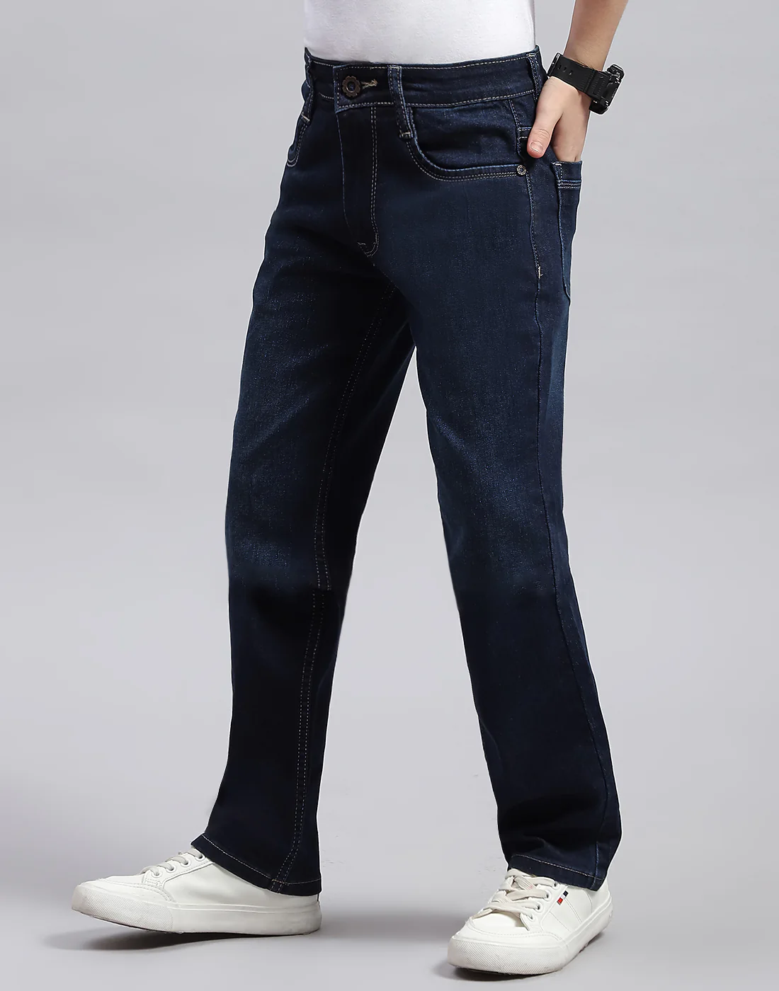 Boys Blue Solid Regular Fit Denim - Image 3
