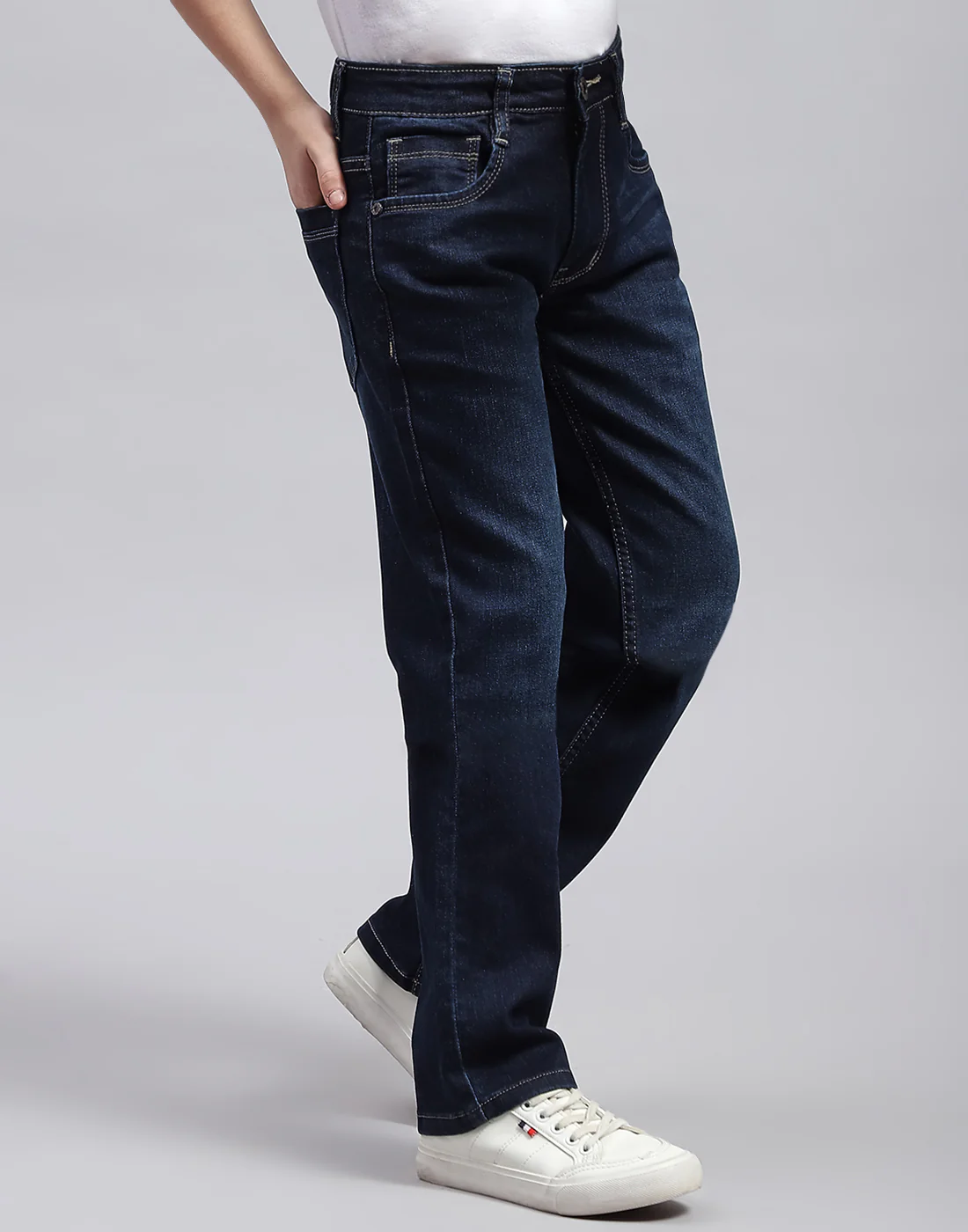 Boys Blue Solid Regular Fit Denim - Image 4