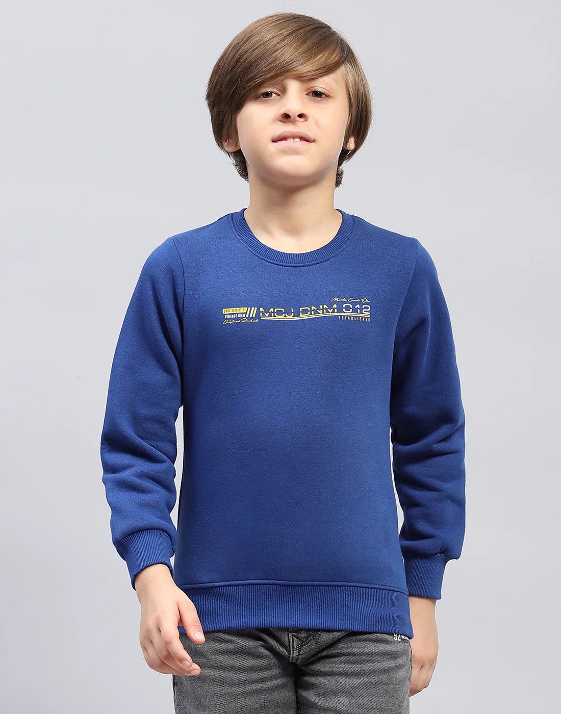 Boys Blue Solid Round Neck Full Sleeve Sweatshirt - Image 2
