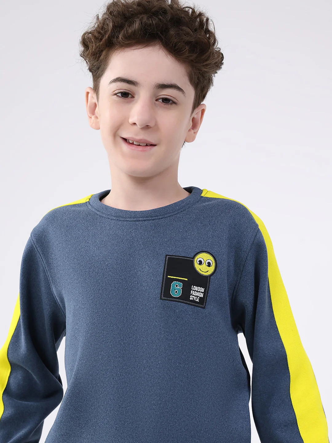 Boys Blue Solid Round Neck Full Sleeve Sweatshirt - Image 6