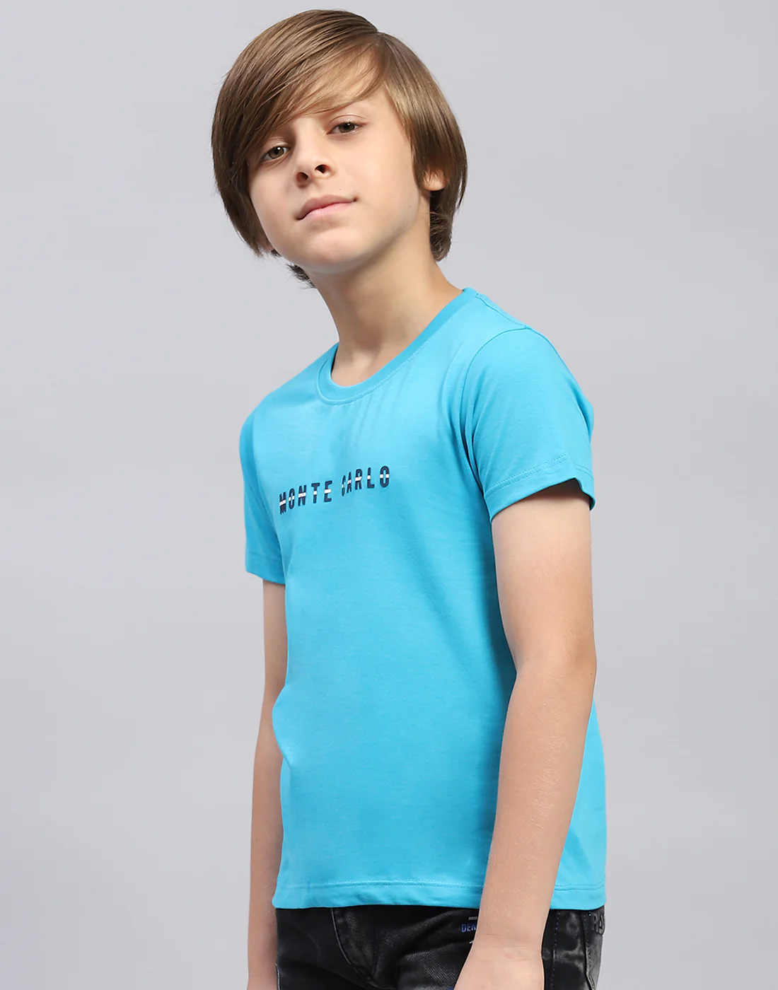 Boys Blue Solid Round Neck Half Sleeve T-Shirt - Image 3