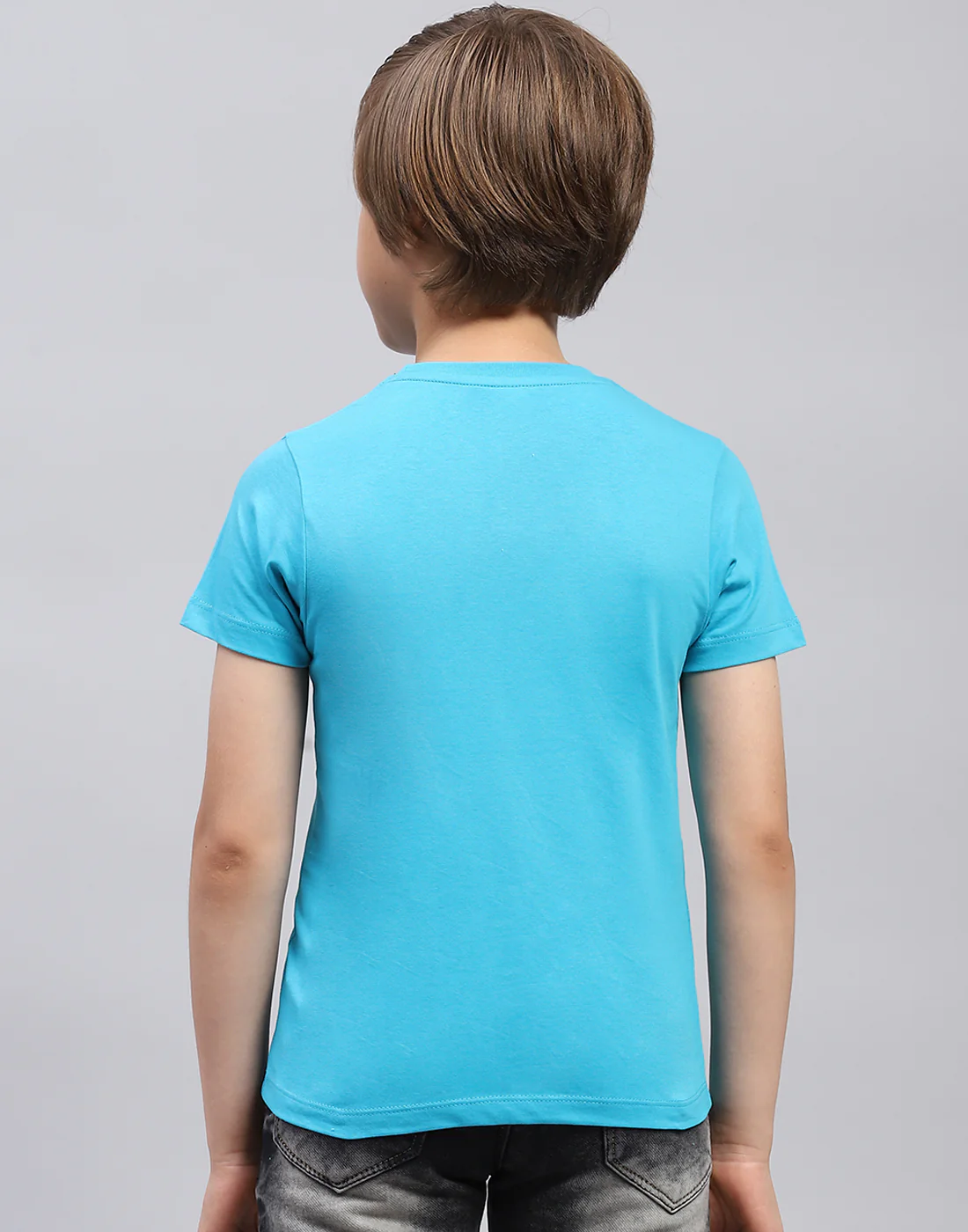 Boys Blue Solid Round Neck Half Sleeve T-Shirt - Image 5