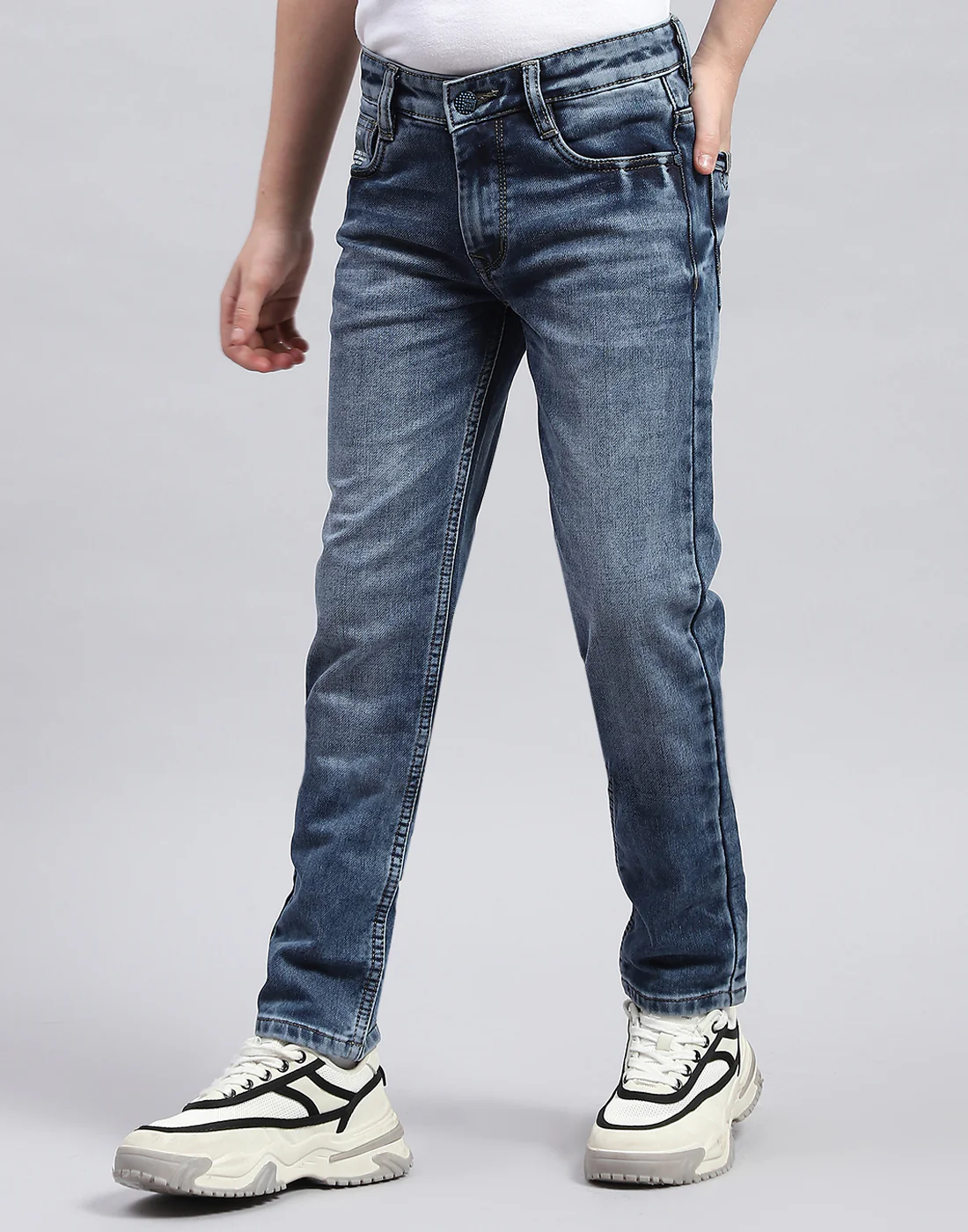 Boys Blue Solid Slim Fit Denim - Image 3