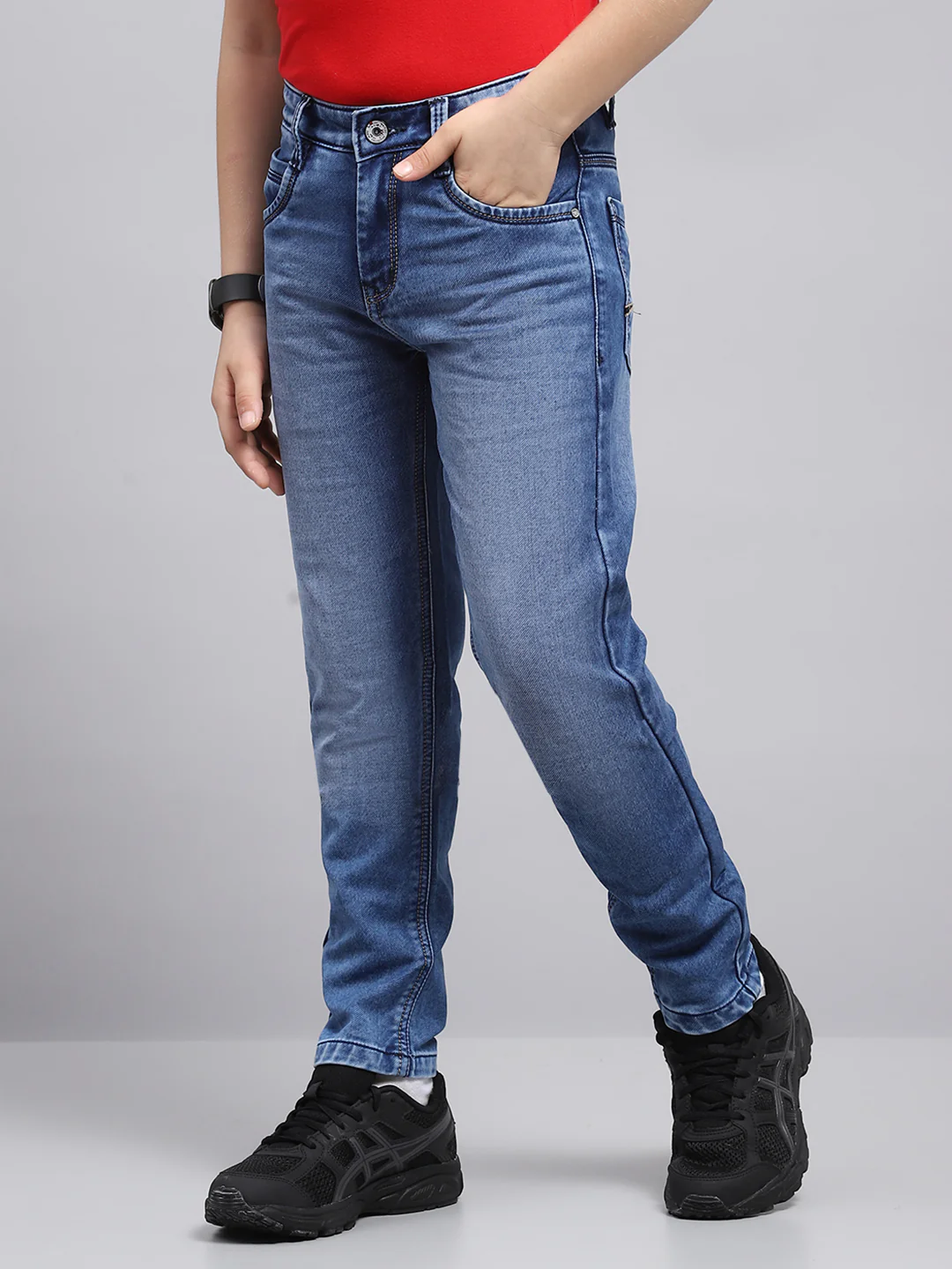 Boys Blue Solid Slim Fit Denim - Image 3