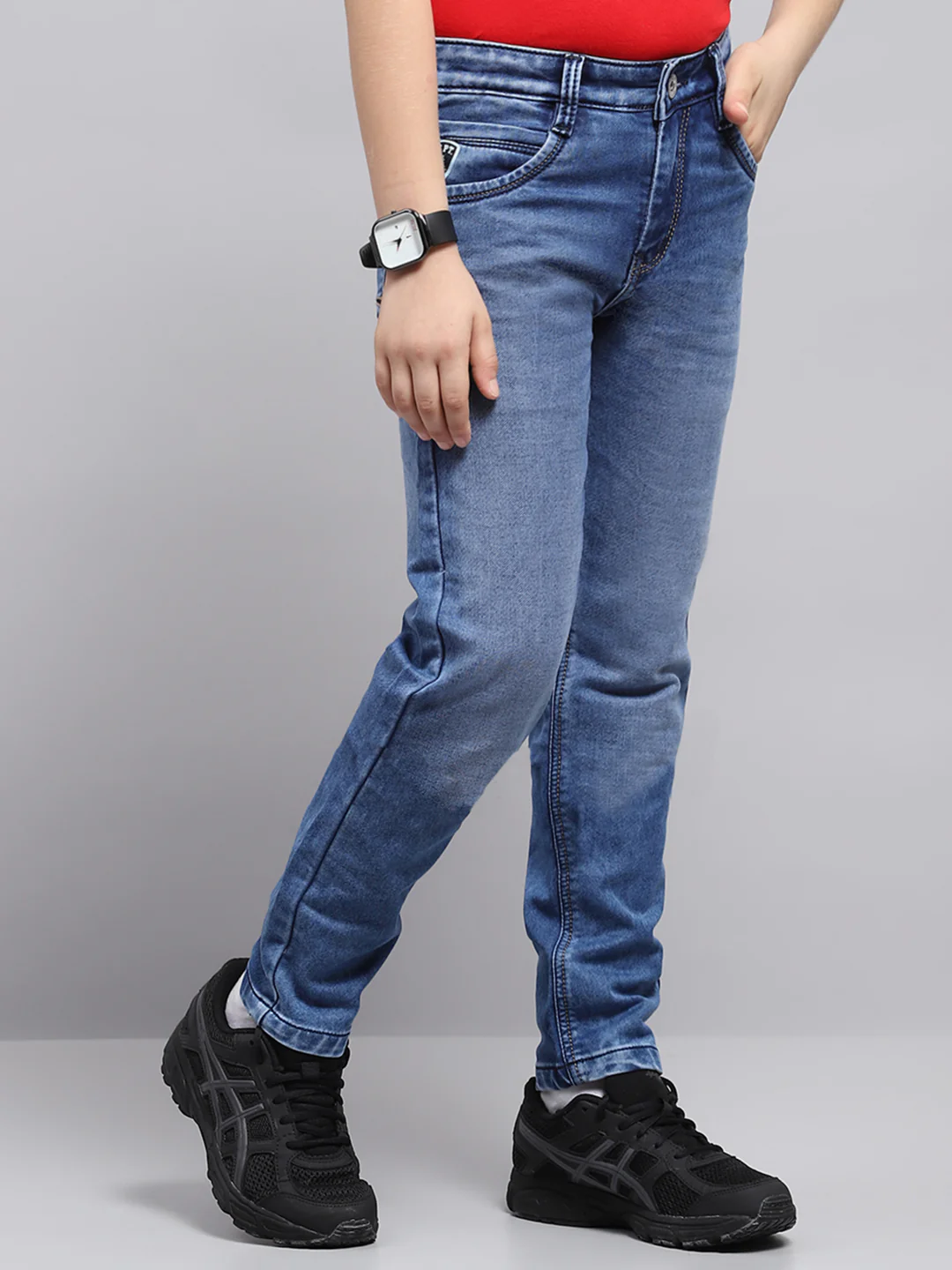 Boys Blue Solid Slim Fit Denim - Image 4