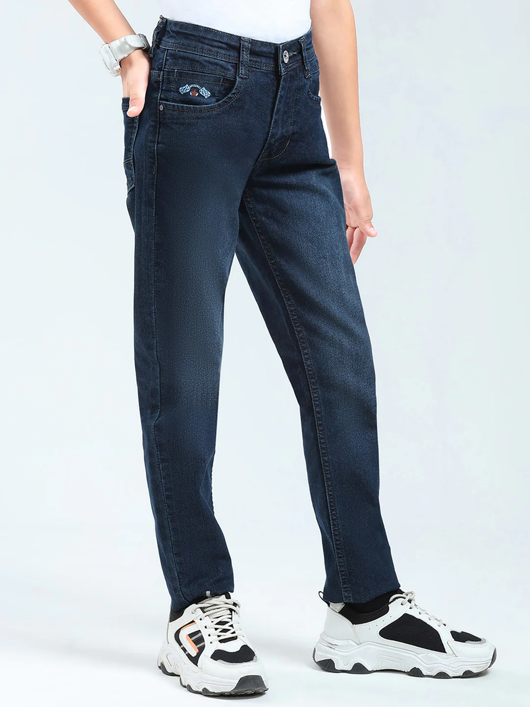 Boys Blue Solid Slim Fit Denim - Image 4