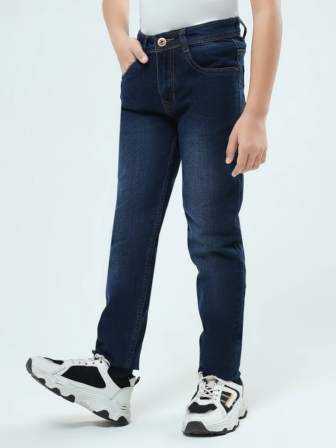 Boys Blue Solid Slim Fit Denim - Image 3