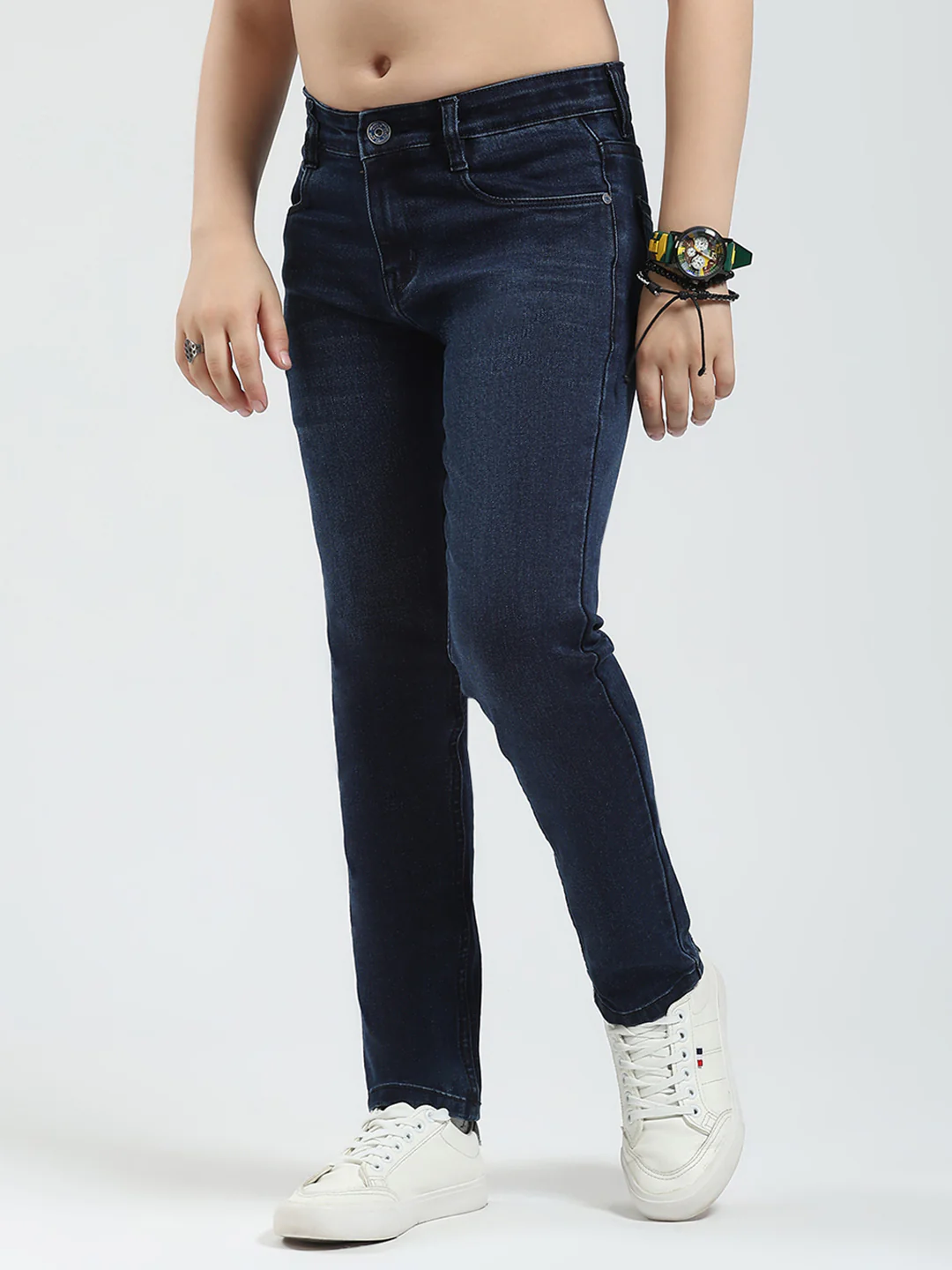 Boys Blue Solid Slim Fit Denim - Image 3