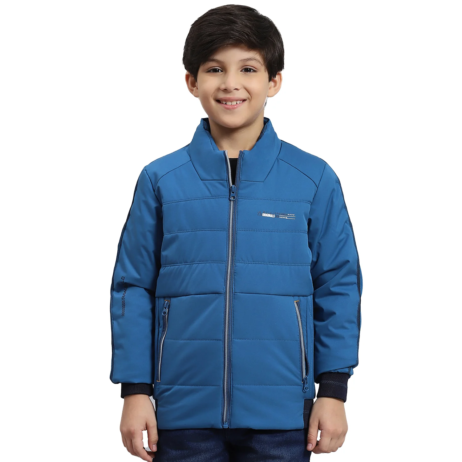 Boys Blue Solid Stand Collar Full Sleeve Boys Jacket - Image 5