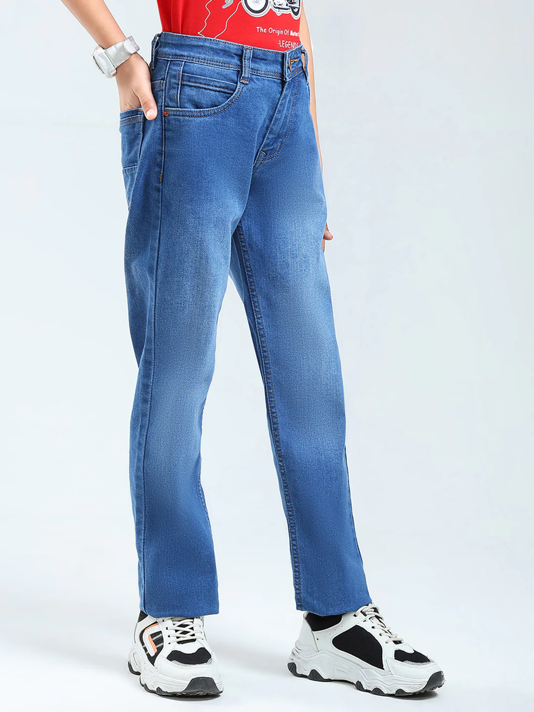 Boys Blue Solid Straight Fit Denim - Image 4
