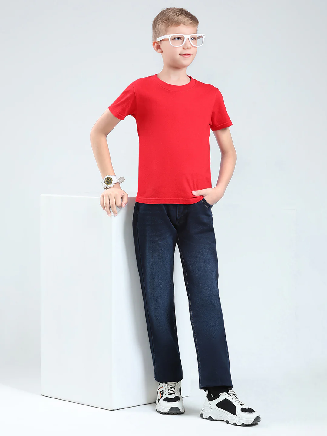 Boys Blue Solid Straight Fit Denim - Image 2