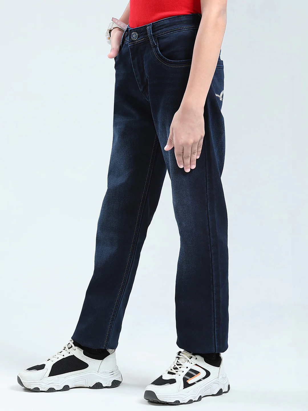 Boys Blue Solid Straight Fit Denim - Image 3