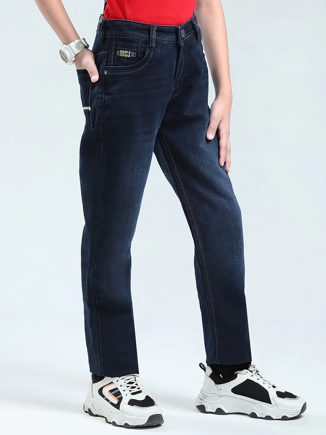 Boys Blue Solid Straight Fit Denim - Image 4