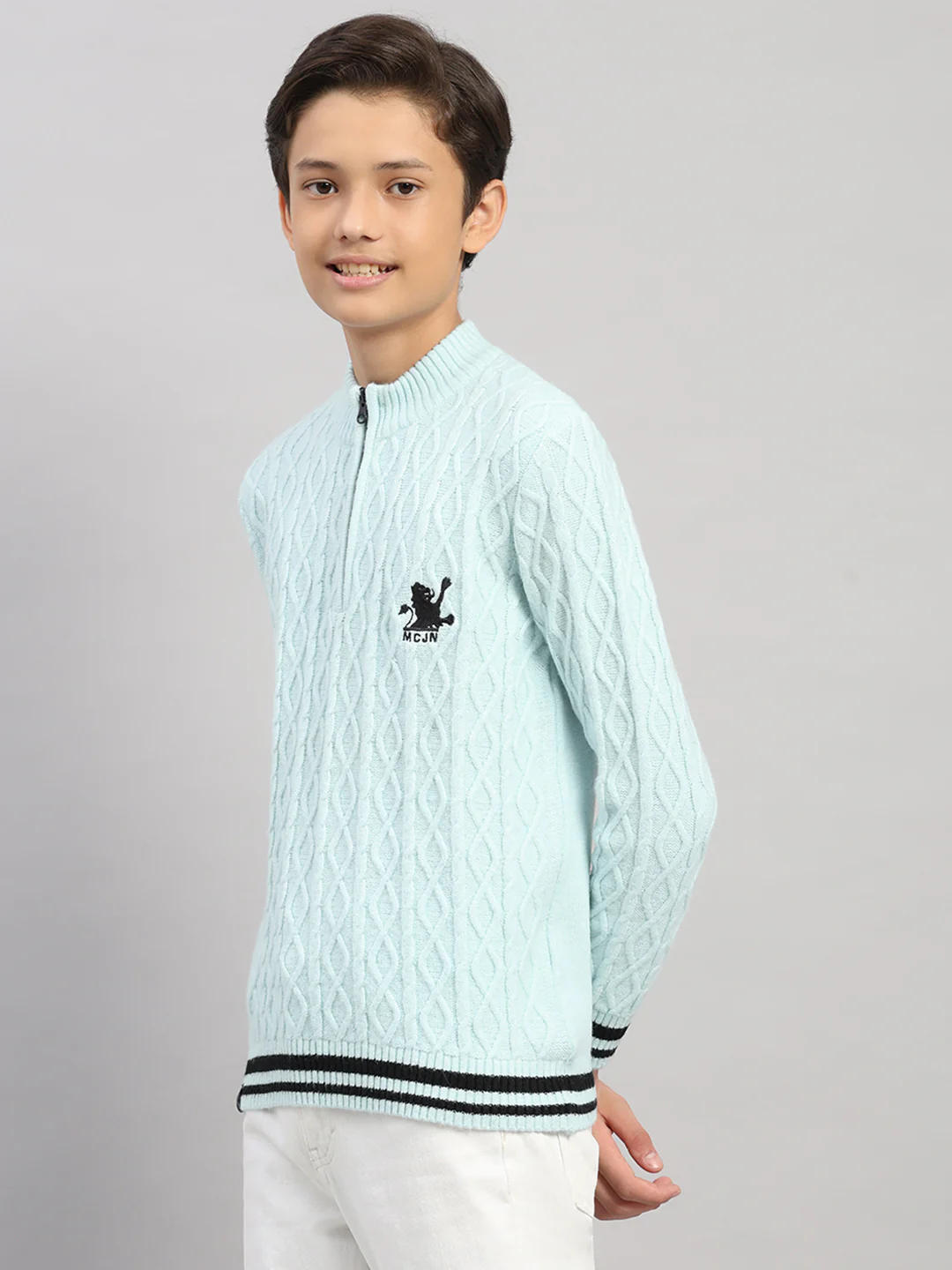 Boys Blue Stripe Collar Full Sleeve Pullover - Image 3