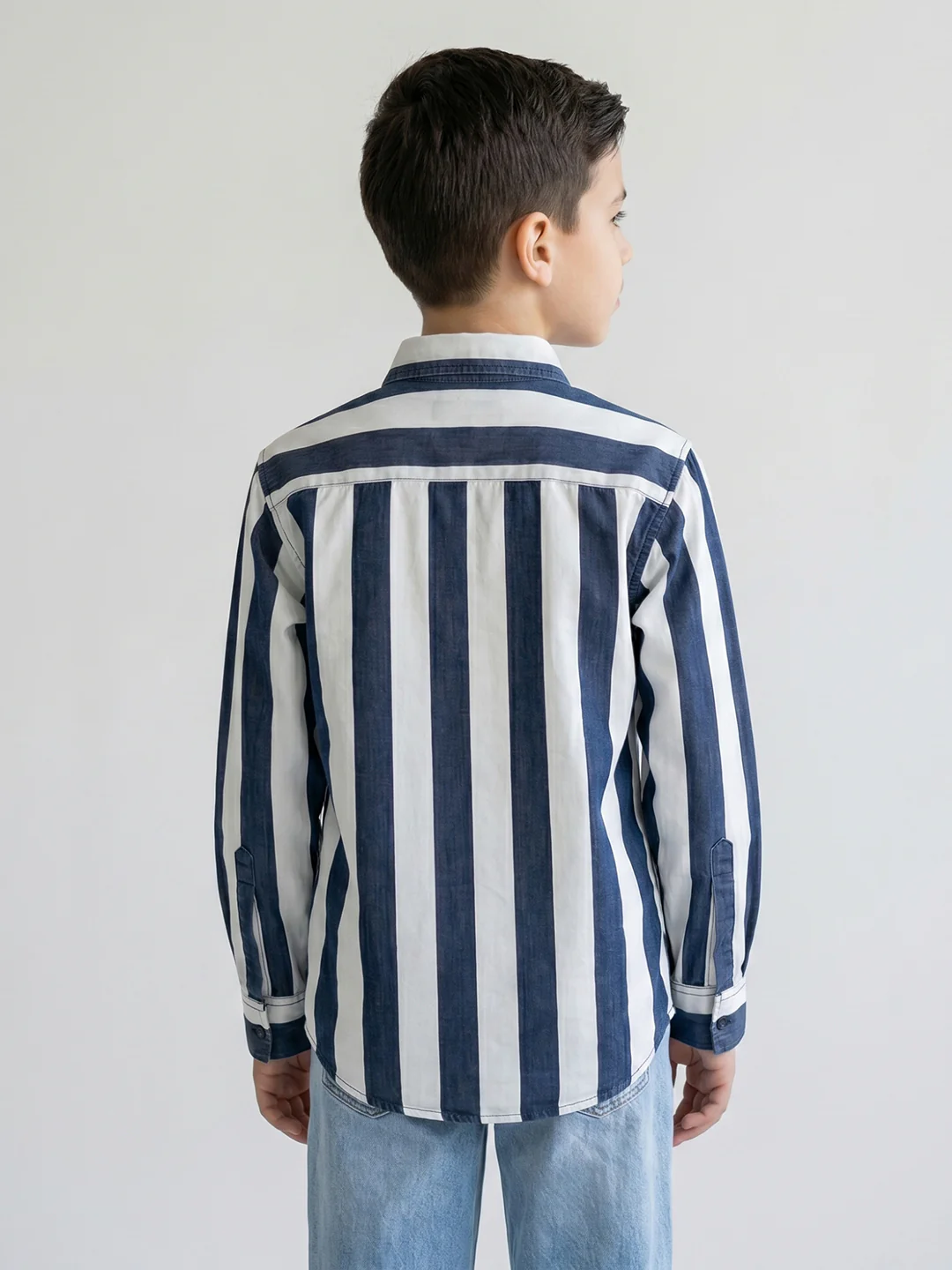 Boys Blue Stripe Collar Full Sleeve Shirt - Image 4