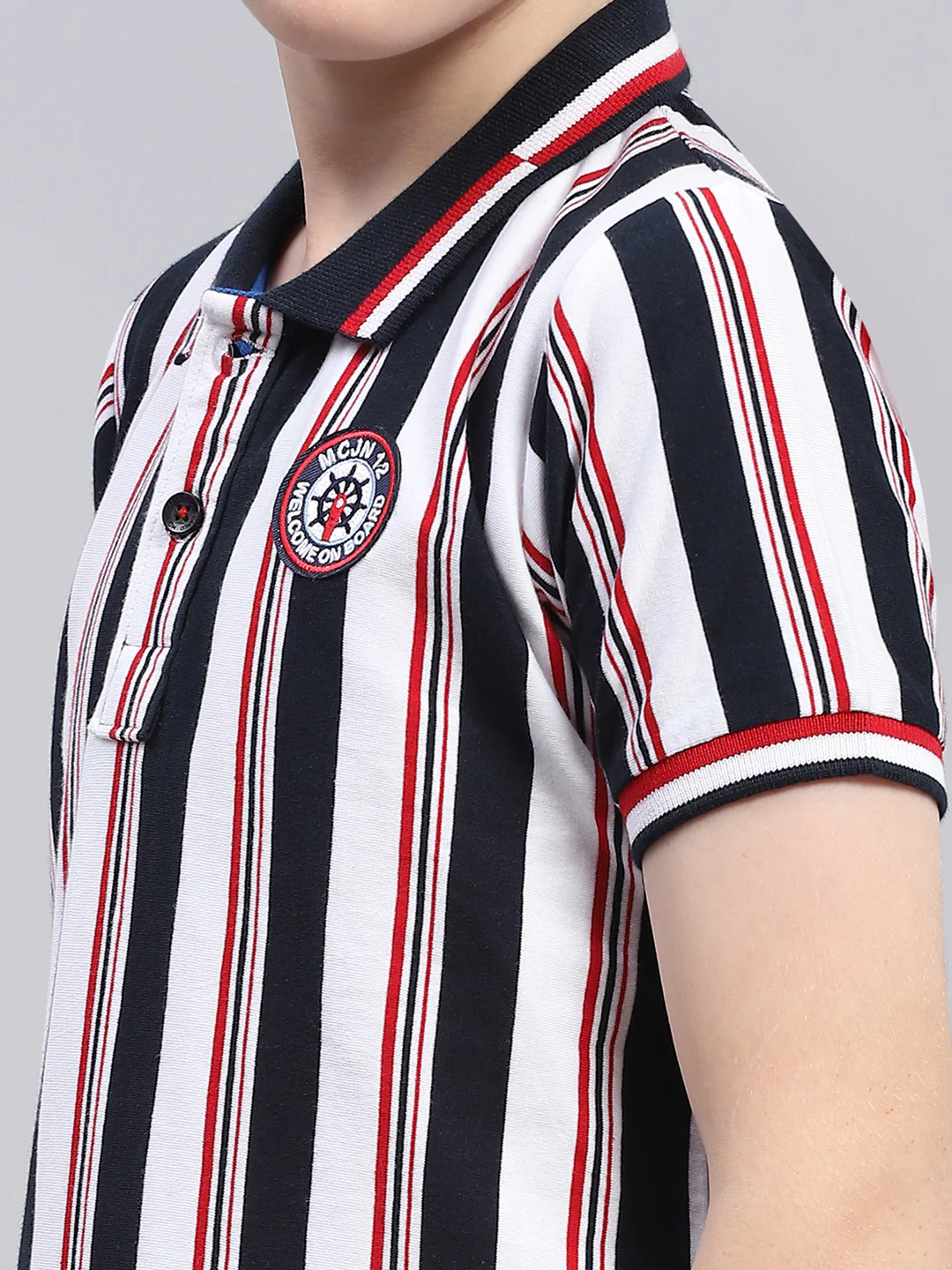 Boys Blue Stripe Collar Half Sleeve T-Shirt - Image 6