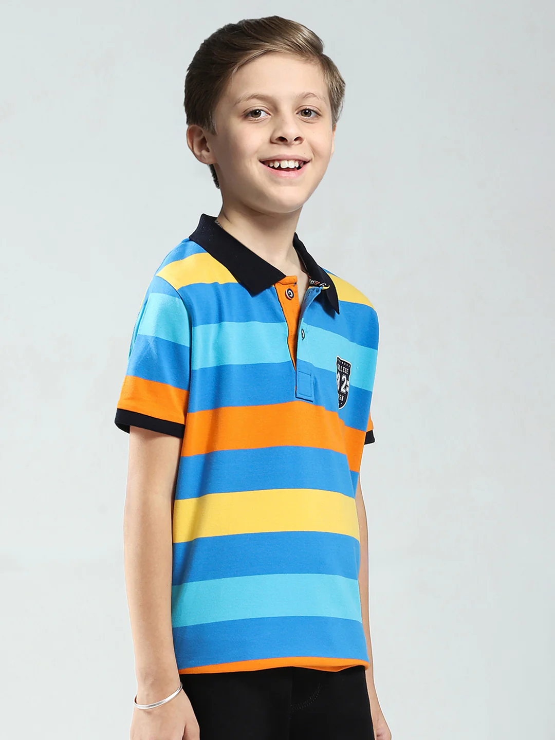 Boys Blue Stripe Collar Half Sleeve T-Shirt - Image 4