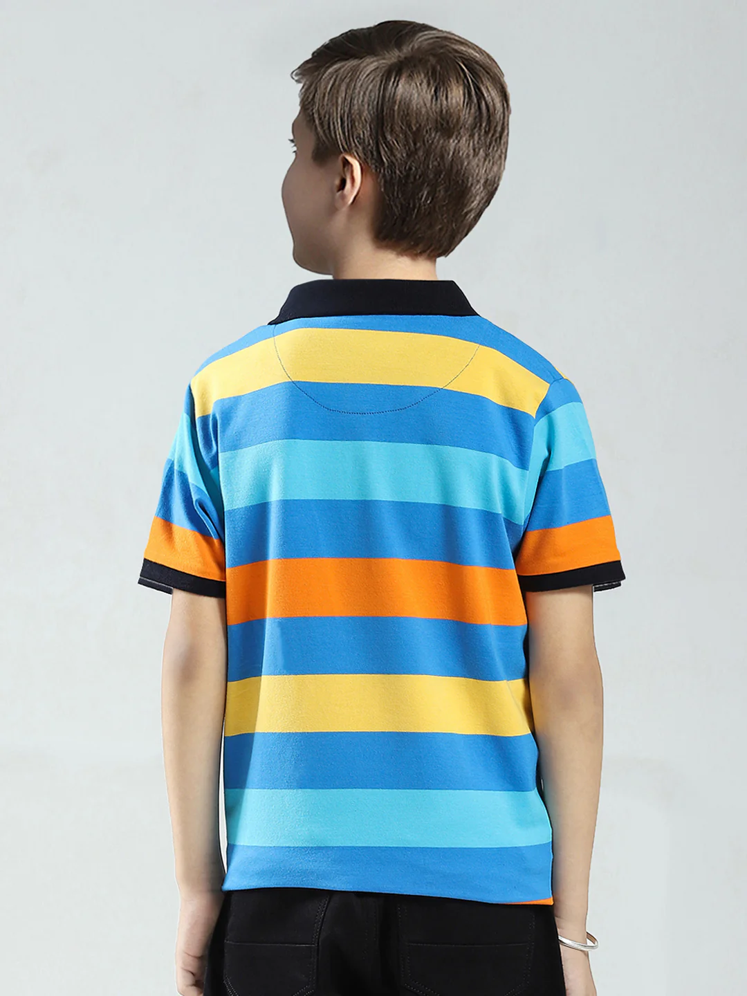 Boys Blue Stripe Collar Half Sleeve T-Shirt - Image 5