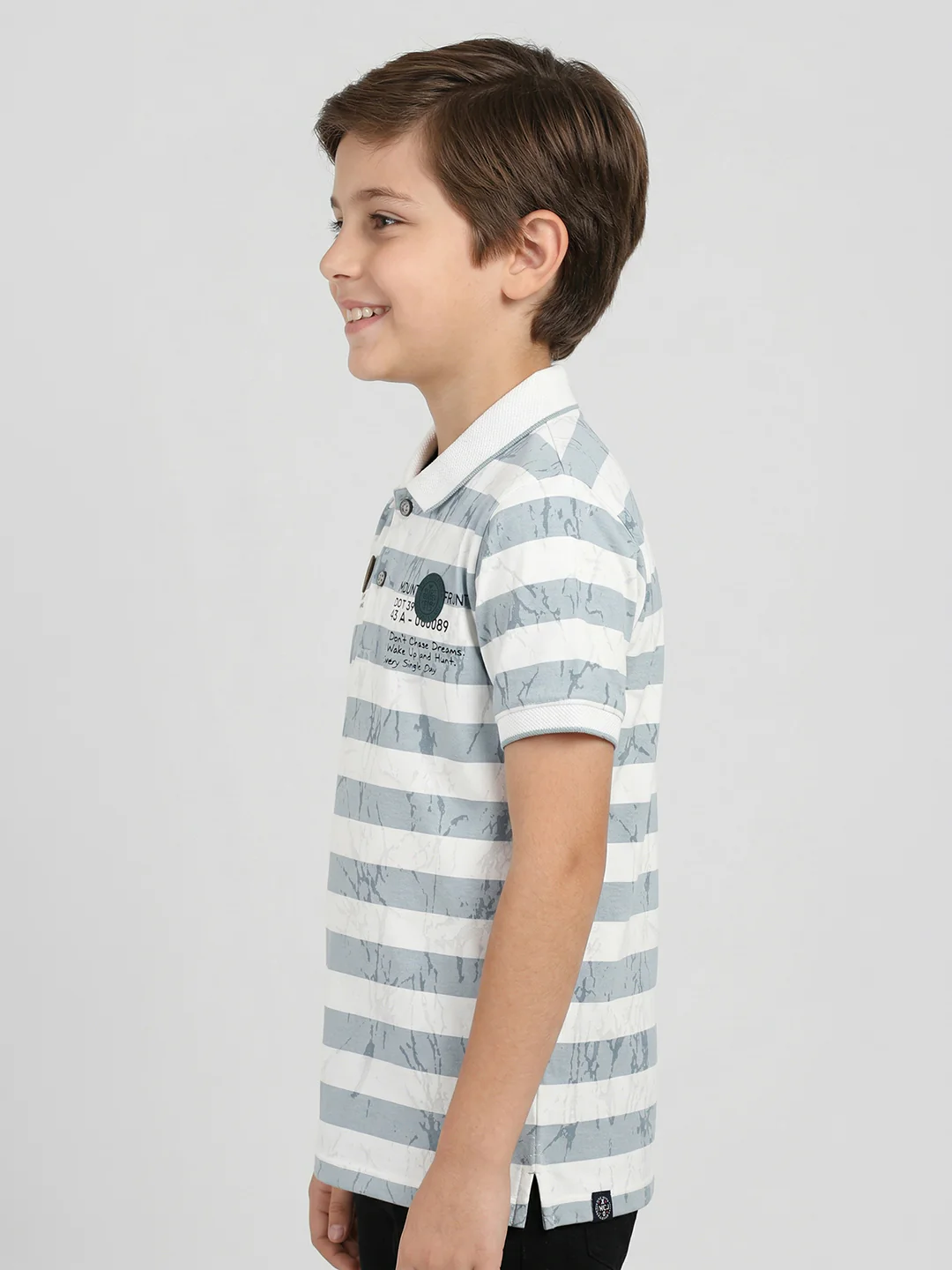 Boys Blue Stripe Collar Half Sleeve T-Shirt - Image 3