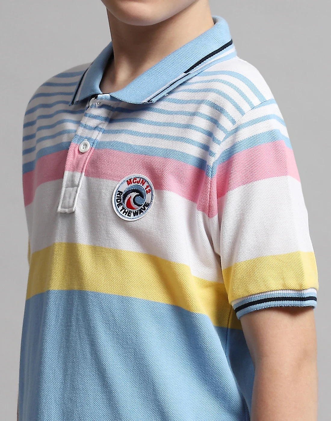 Boys Blue Stripe Polo Collar Half Sleeve T-Shirt - Image 6