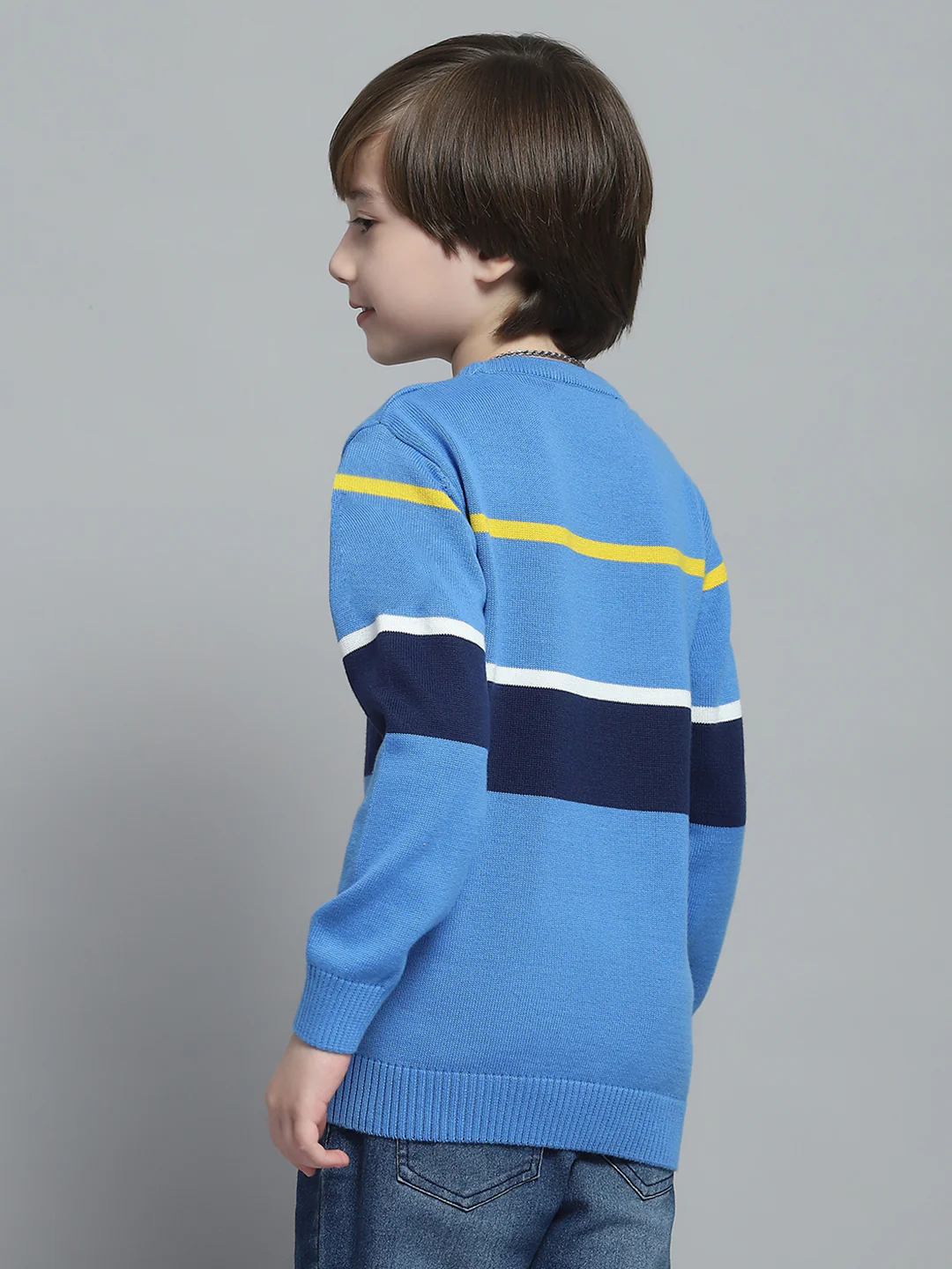 Boys Blue Stripe Round Neck Full Sleeve Pullover - Image 5